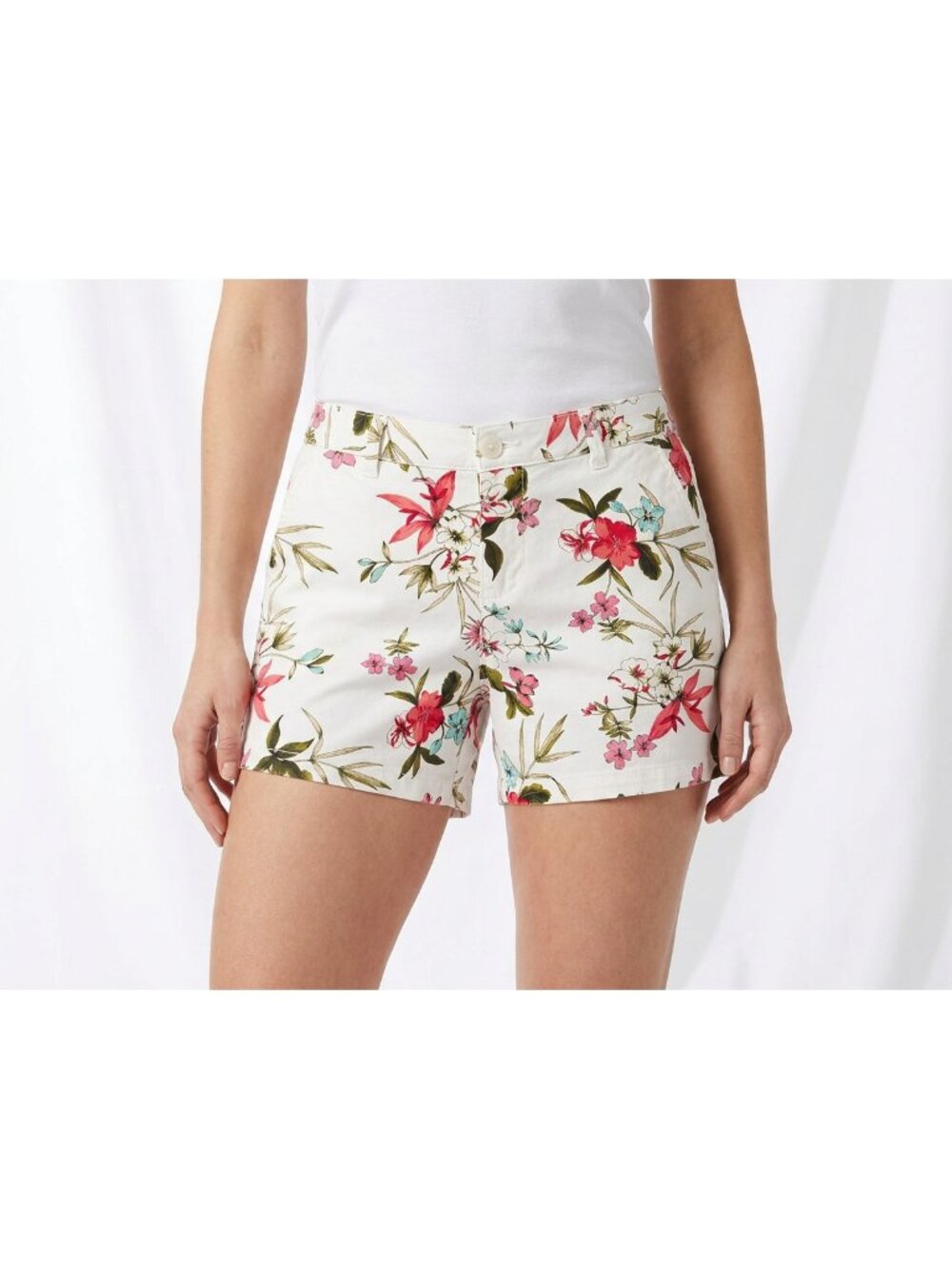 Liz Claiborne Womens White Floral Shorts Sz 4 Cottagecore Summer Pink Vacation